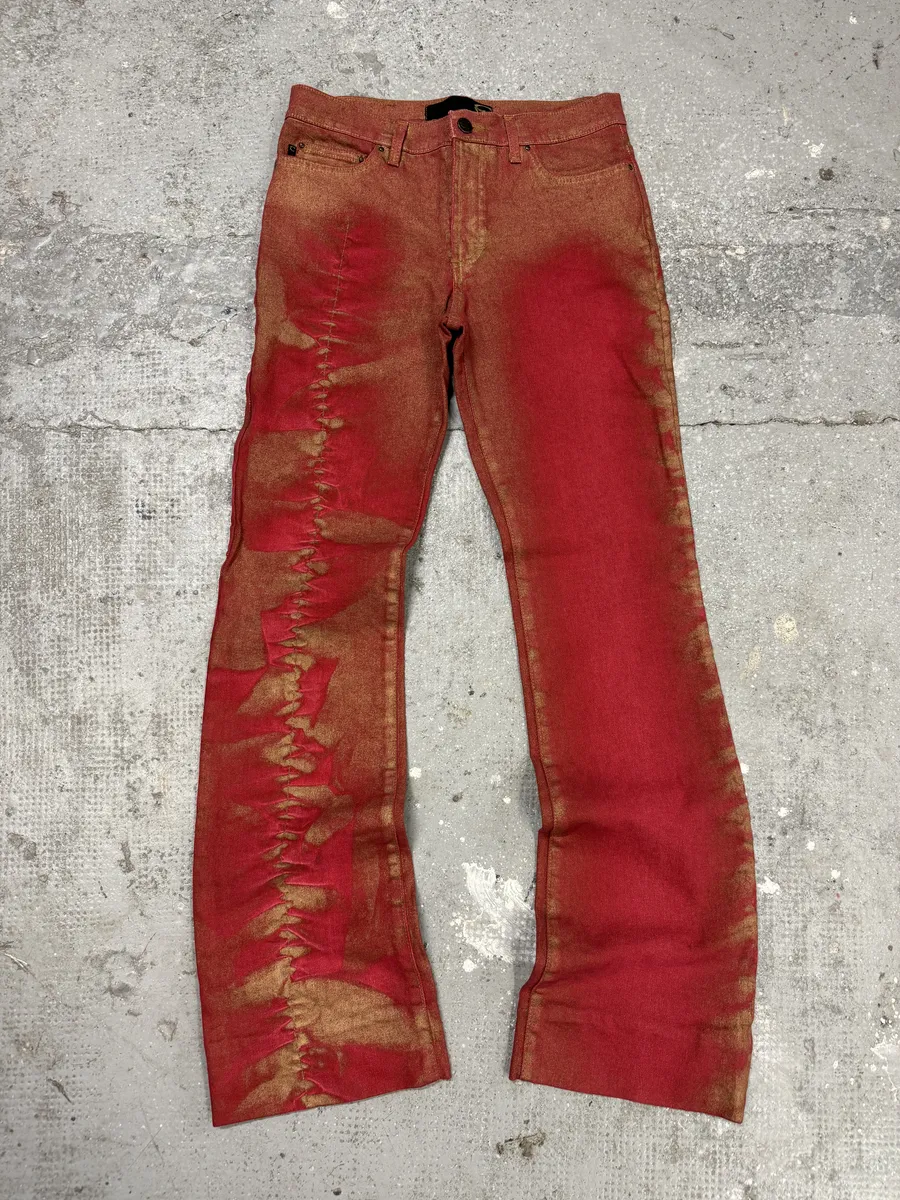 2000s Cavalli Red Distressed Faded Electric Pants