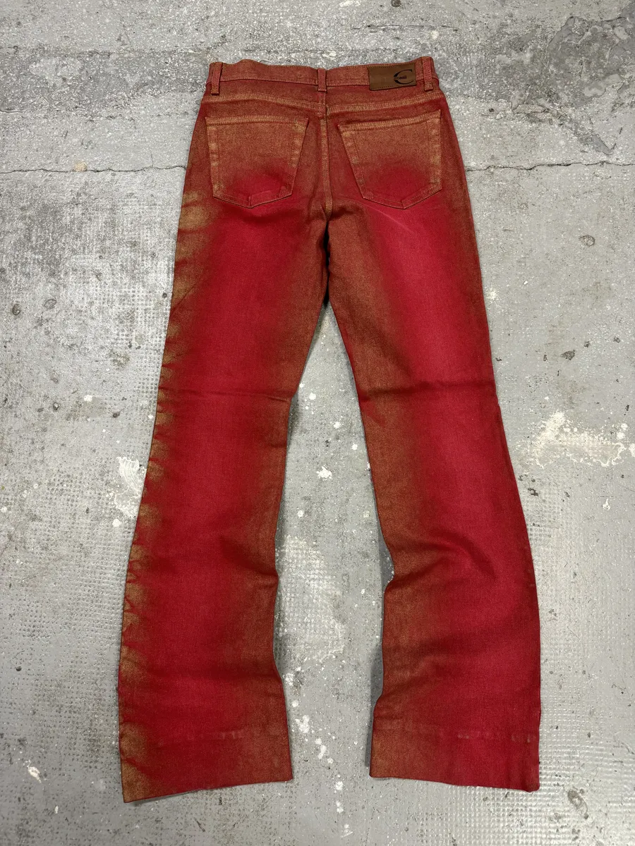 2000s Cavalli Red Distressed Faded Electric Pants - Image 2