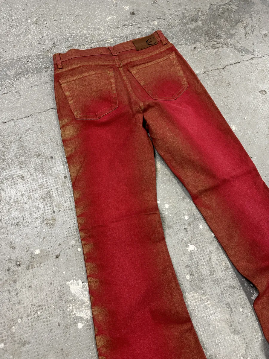 2000s Cavalli Red Distressed Faded Electric Pants - Image 3