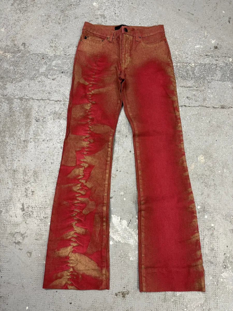 2000s Cavalli Red Distressed Faded Electric Pants - Image 4