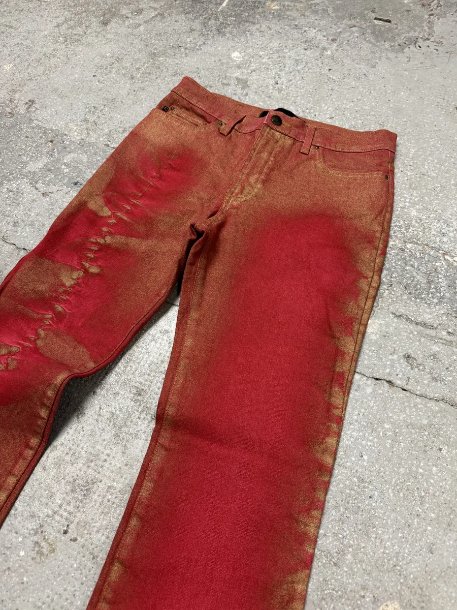 2000s Cavalli Red Distressed Faded Electric Pants - Image 9