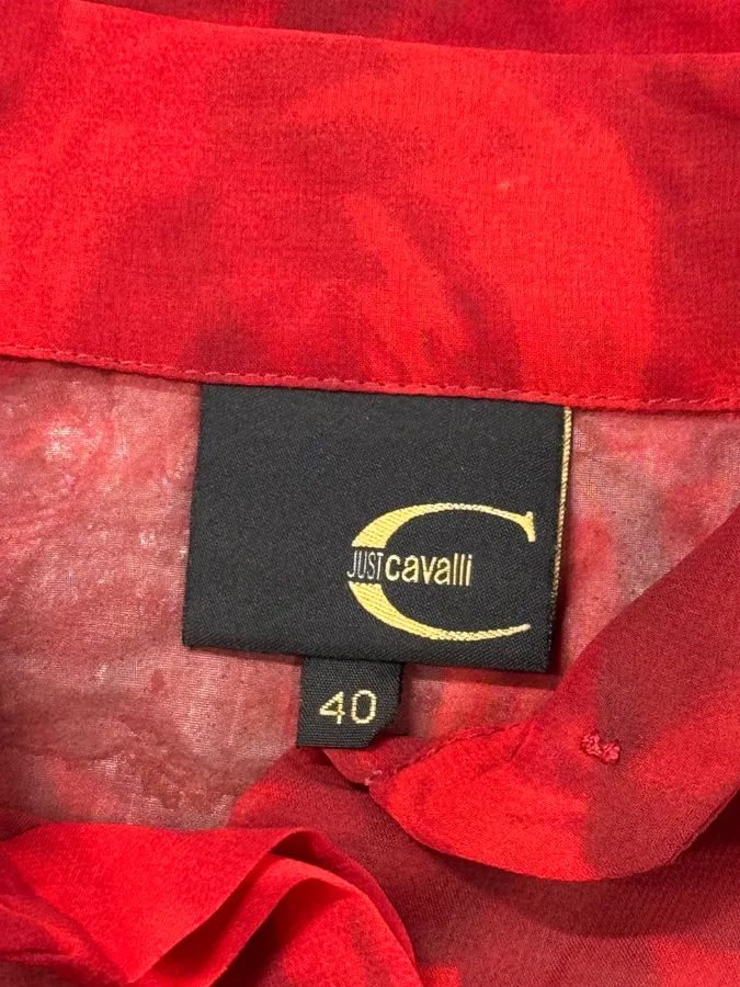 2000s Cavalli Red Flowers Shirt - Image 5