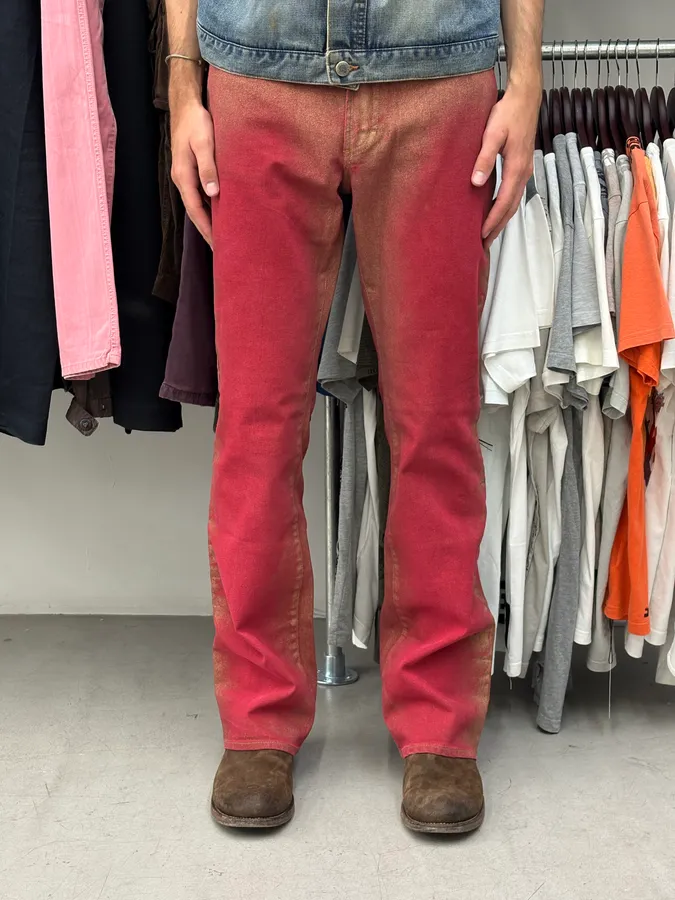 2000s Cavalli Red & Golden Aura Pants - Image 2