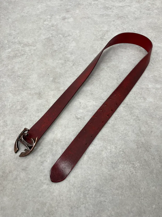2000s Cavalli Red Leather Belt - Image 3