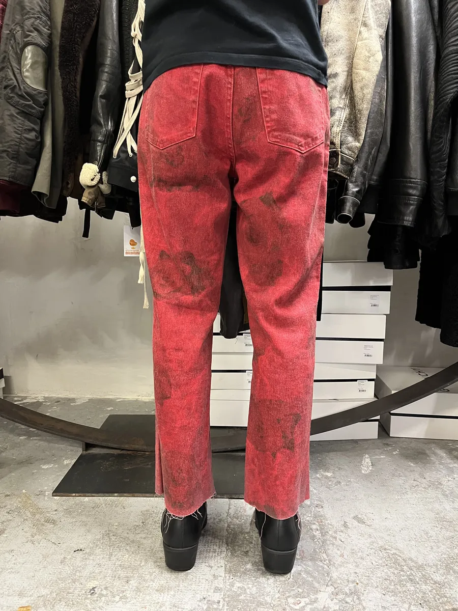 2000s Cavalli Red Roses Flowers Eroded Pants - Image 5
