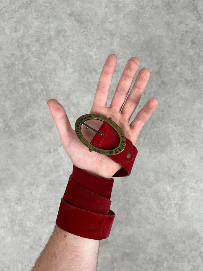 2000s Cavalli Red Suede Leather Premium Belt - Image 2