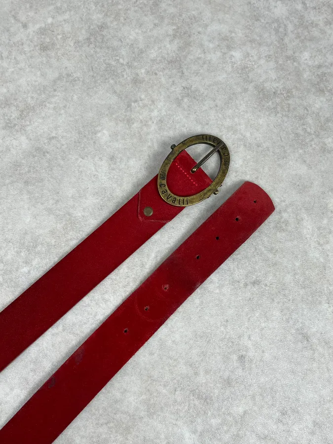 2000s Cavalli Red Suede Leather Premium Belt - Image 4