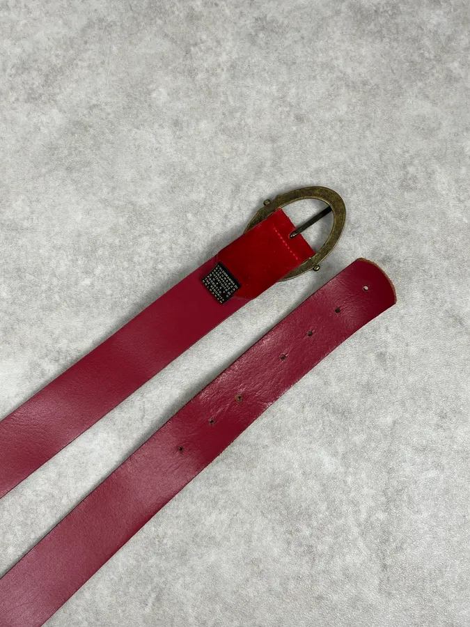 2000s Cavalli Red Suede Leather Premium Belt - Image 5