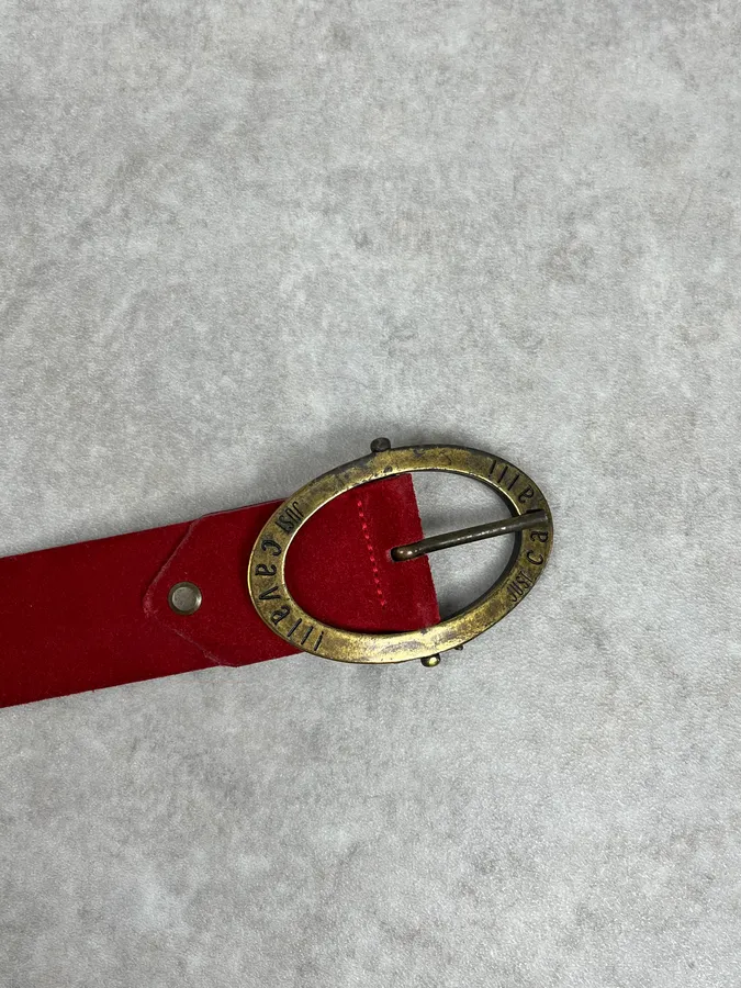 2000s Cavalli Red Suede Leather Premium Belt - Image 6