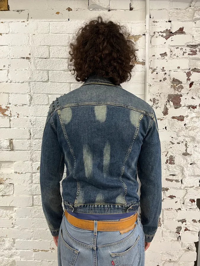 2000s Cavalli Rock Studded Faded Blue Denim Jacket - Image 3