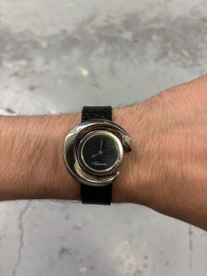2000s Cavalli Snake Black Leather Watch - Image 3