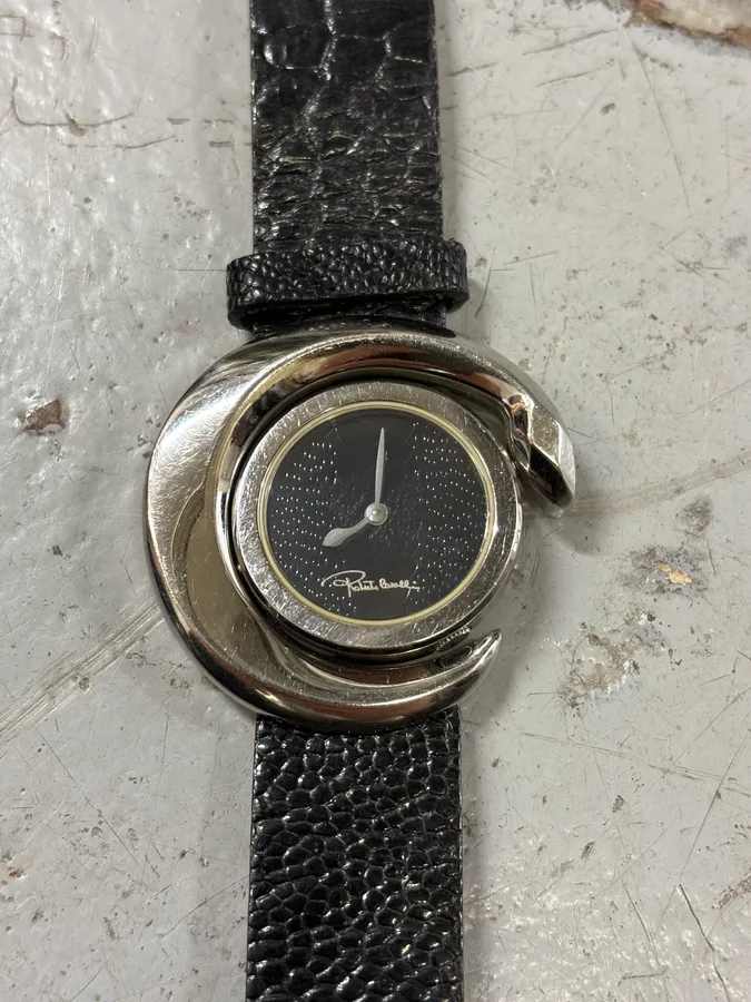 2000s Cavalli Snake Black Leather Watch - Image 4