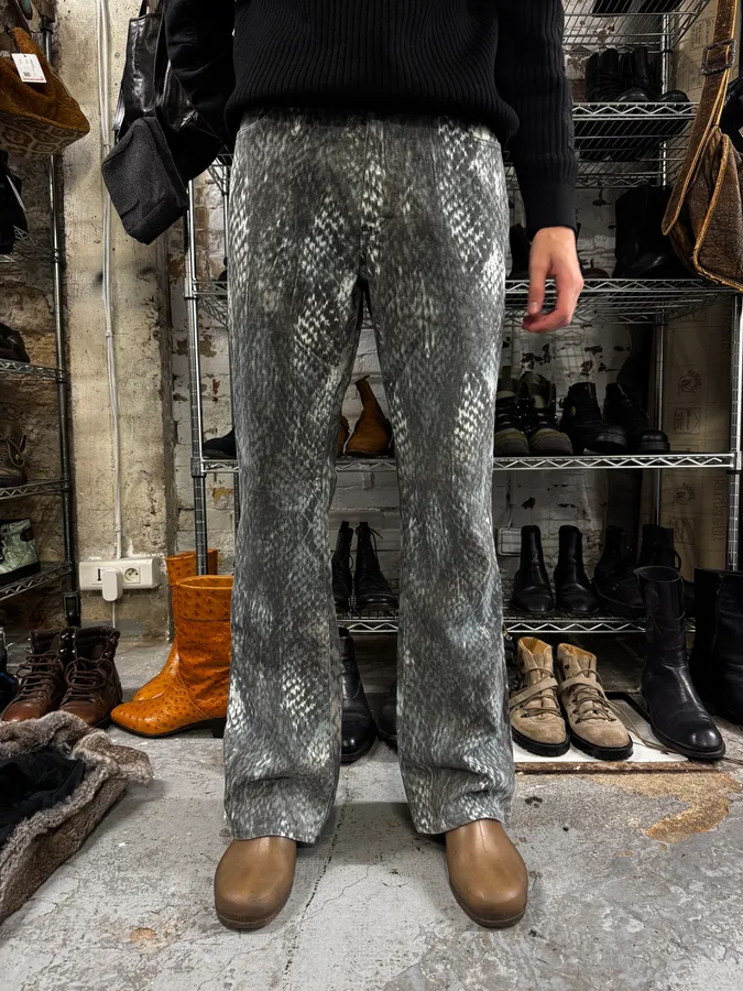 2000s Cavalli Snake Print Grey Pants - Image 2