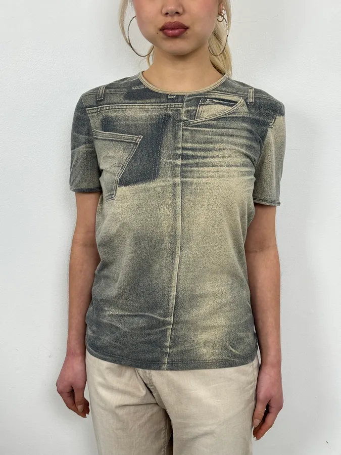 2000s Cavalli Trompe L’Oeil Grey T-Shirt