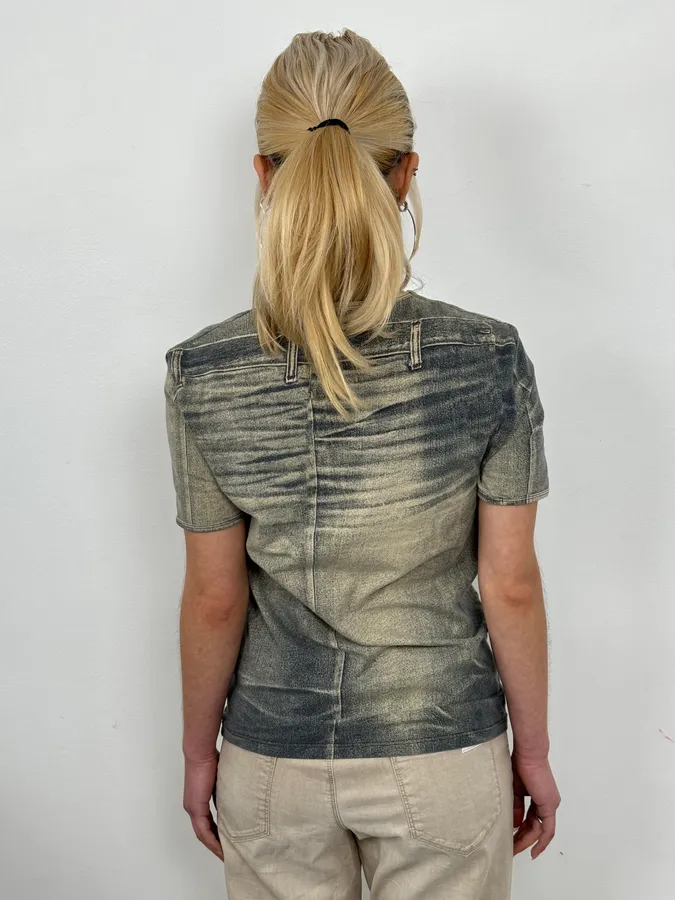 2000s Cavalli Trompe L’Oeil Grey T-Shirt - Image 2