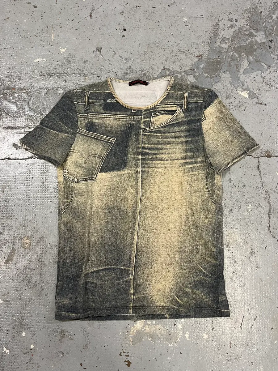 2000s Cavalli Trompe L’Oeil Grey T-Shirt - Image 3