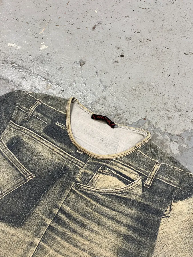 2000s Cavalli Trompe L’Oeil Grey T-Shirt - Image 4