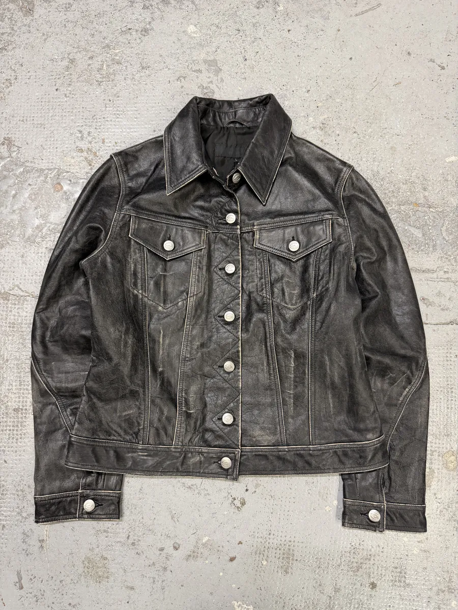 2000s Cavalli Trucker Raw Leather Jacket