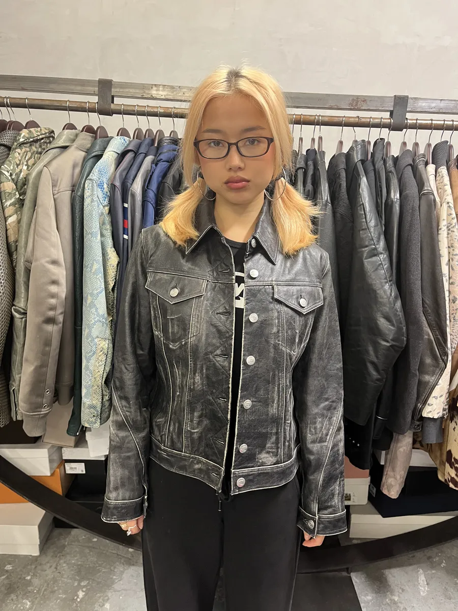 2000s Cavalli Trucker Raw Leather Jacket - Image 2