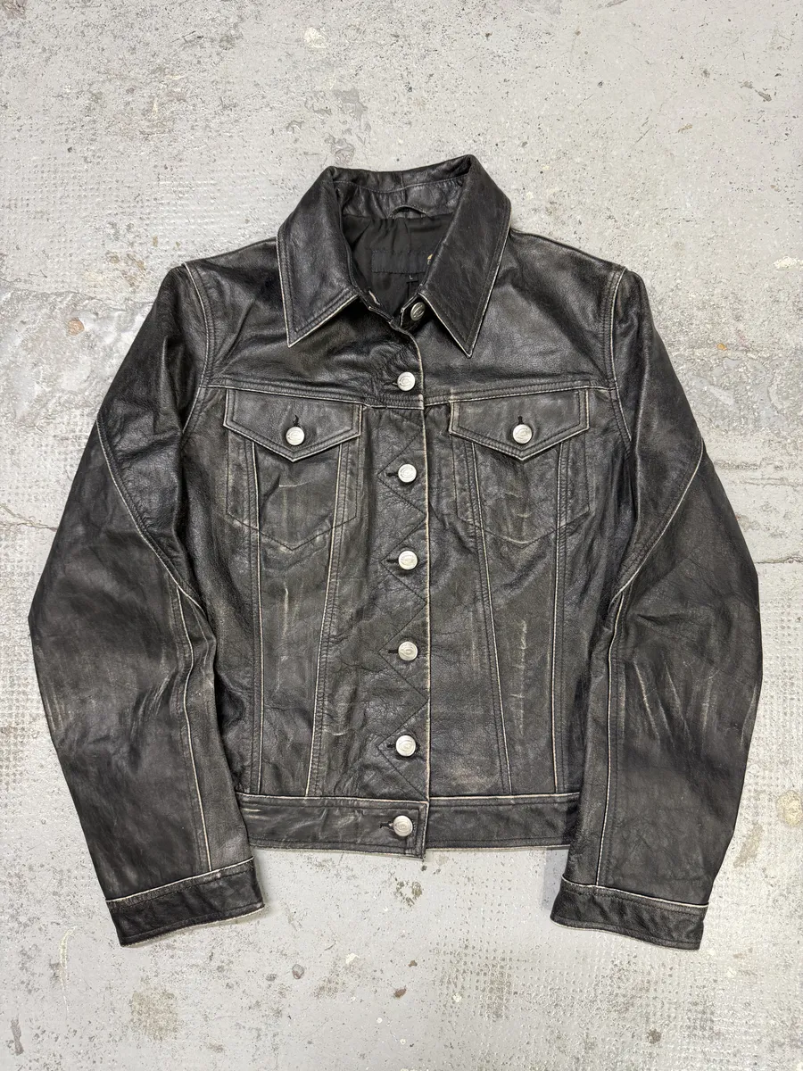 2000s Cavalli Trucker Raw Leather Jacket - Image 4