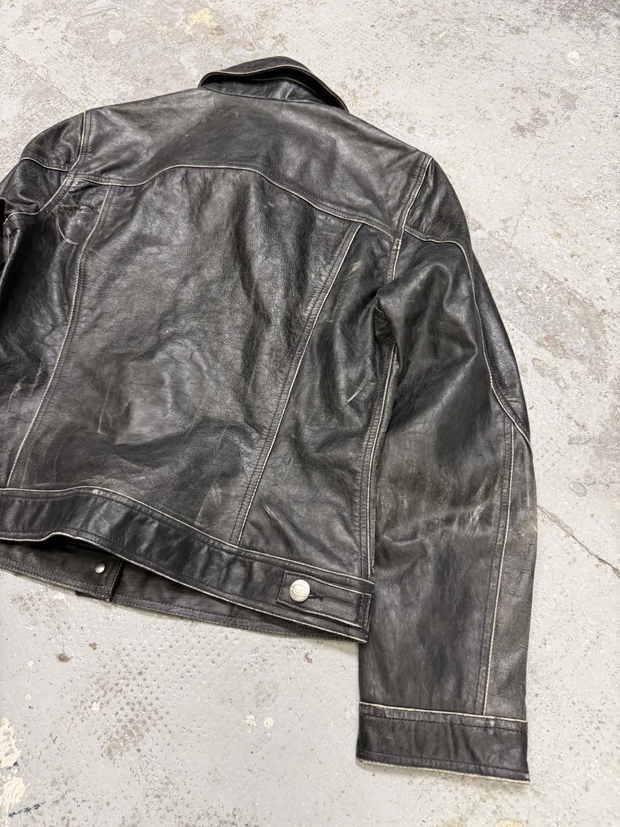 2000s Cavalli Trucker Raw Leather Jacket - Image 6