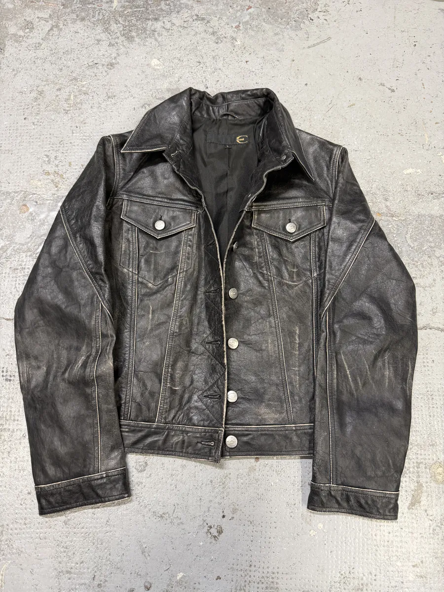 2000s Cavalli Trucker Raw Leather Jacket - Image 7