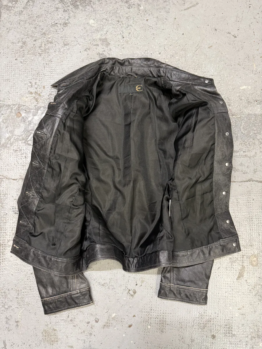 2000s Cavalli Trucker Raw Leather Jacket - Image 8