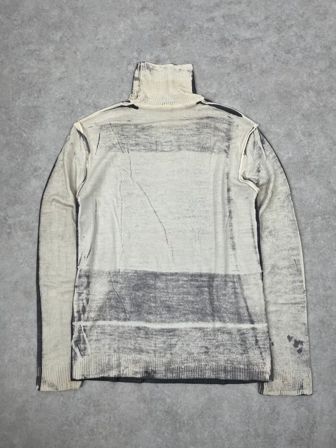 2000s Cavalli Two Tone Grey & Cream Abstract Turtleneck - Image 7