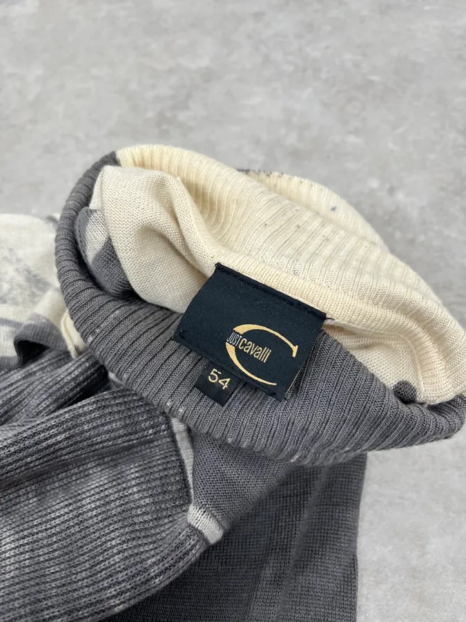 2000s Cavalli Two Tone Grey & Cream Abstract Turtleneck - Image 8