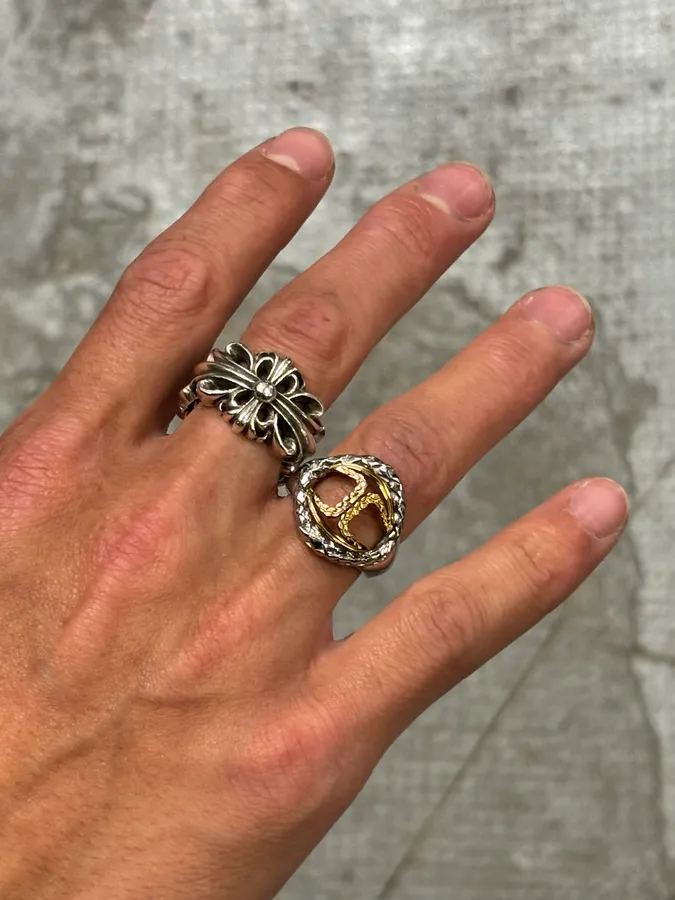2000s Cavalli Two-Tone Silver Gold Textured Statement Ring