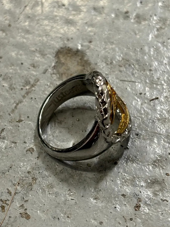 2000s Cavalli Two-Tone Silver Gold Textured Statement Ring - Image 6