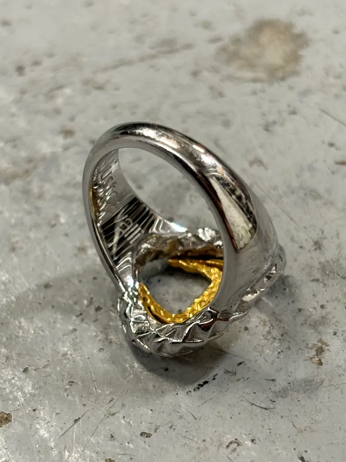 2000s Cavalli Two-Tone Silver Gold Textured Statement Ring - Image 8