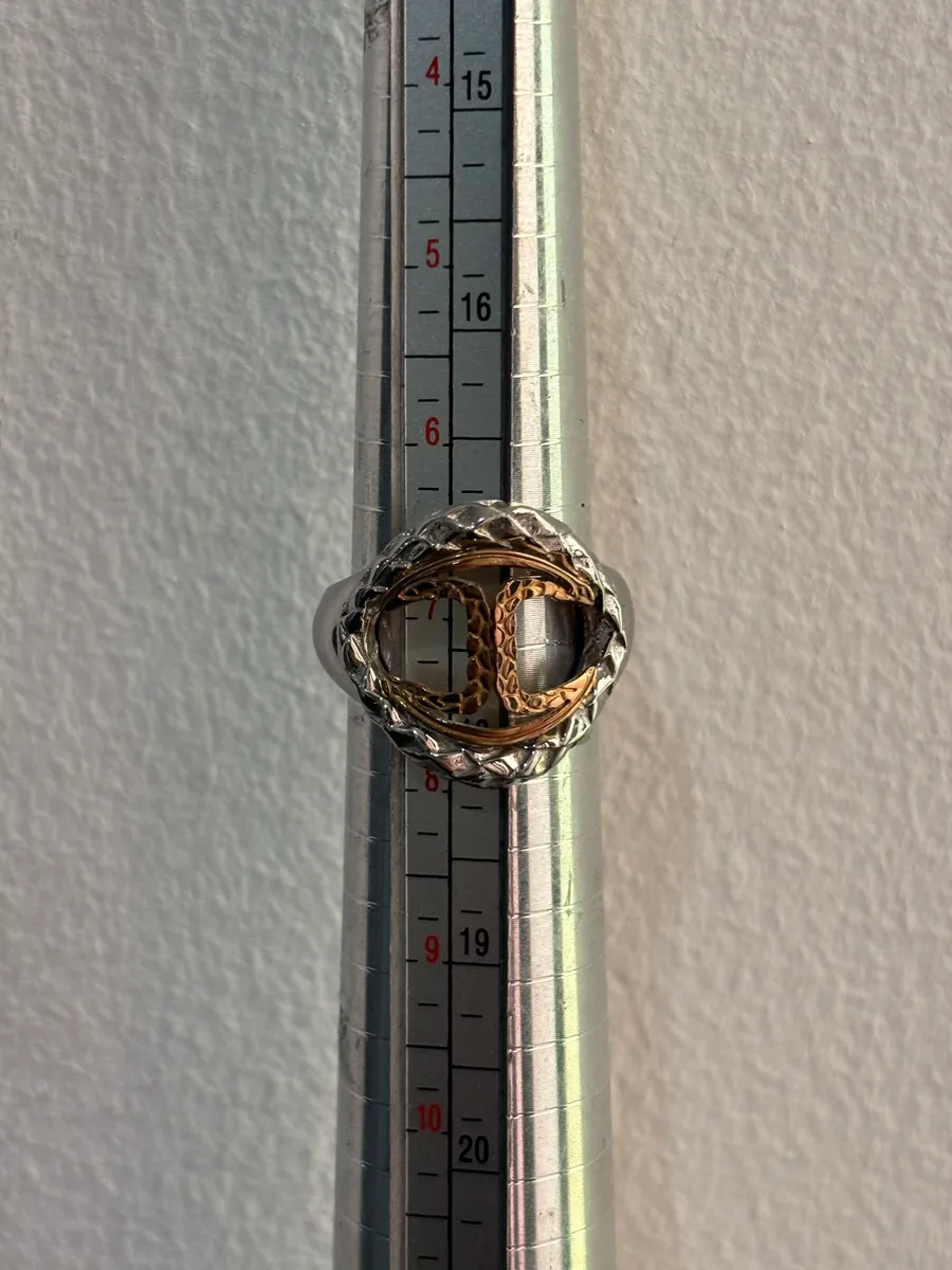 2000s Cavalli Two-Tone Silver Gold Textured Statement Ring - Image 9