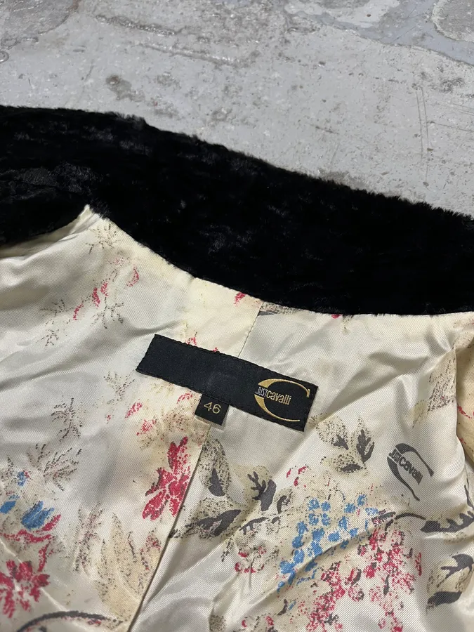 2000s Cavalli Wavy Black Faux Fur Jacket - Image 9