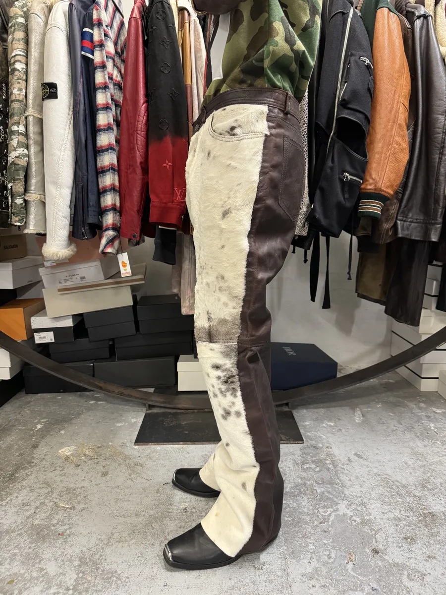 2000s Cavalli White & Brown Fur Leather Pants - Image 3