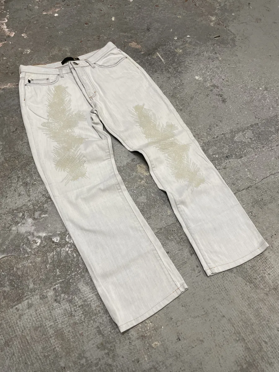 2000s Cavalli White Creamy Scared Straight Jeans - Image 4
