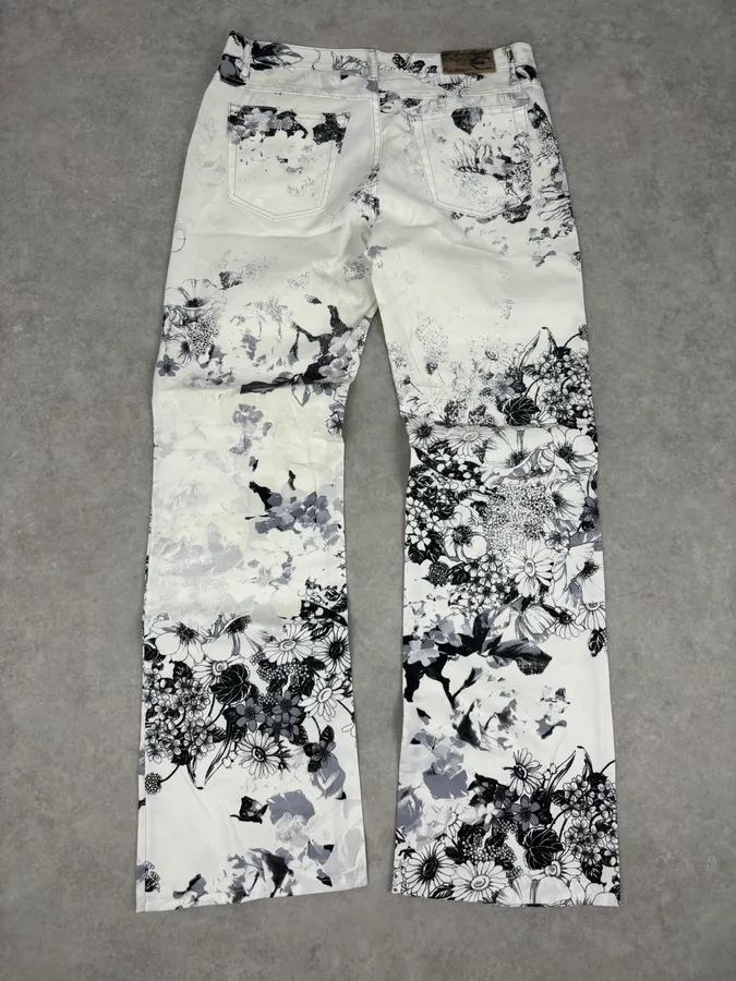 2000s Cavalli White Floral Obscure Cozy Pants - Image 6