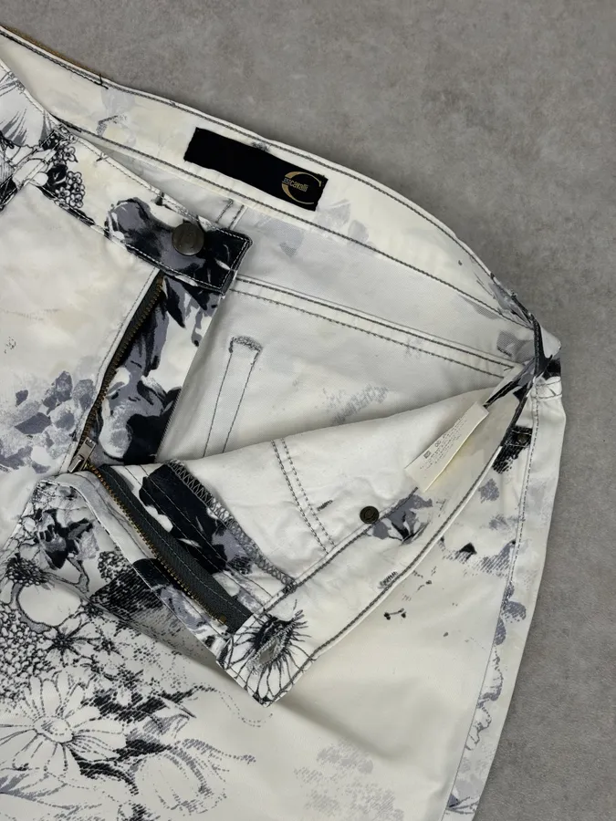 2000s Cavalli White Floral Obscure Cozy Pants - Image 9
