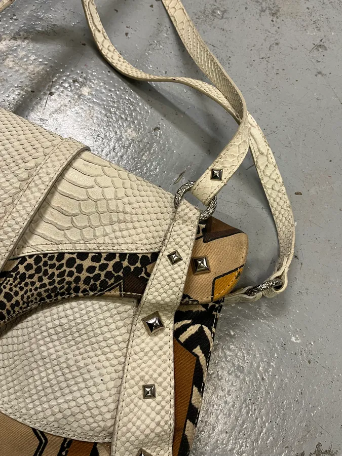 2000s Cavalli White Python Snakeskin Leather Effect Handle Bag - Image 4