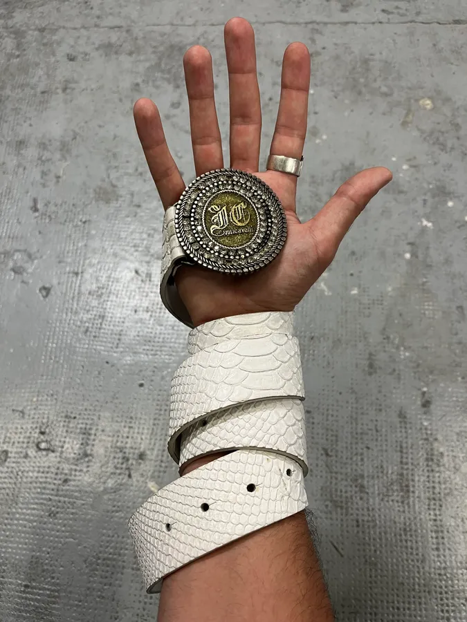 2000s Cavalli White Snakeskin Effect Leather Belt - Image 2