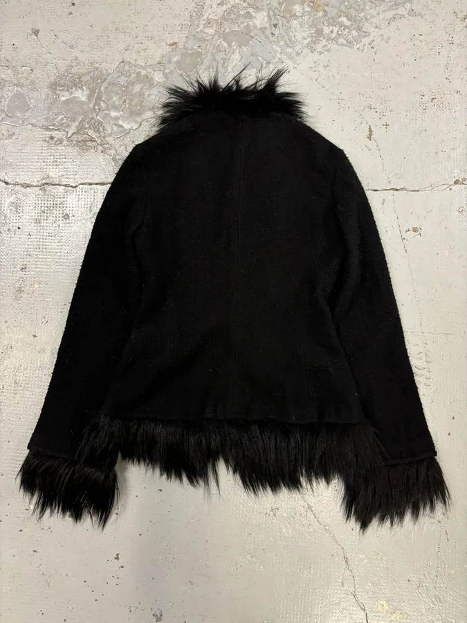 2000s Cavalli Wool Fur-Trim Zip-up Jacket - Image 4