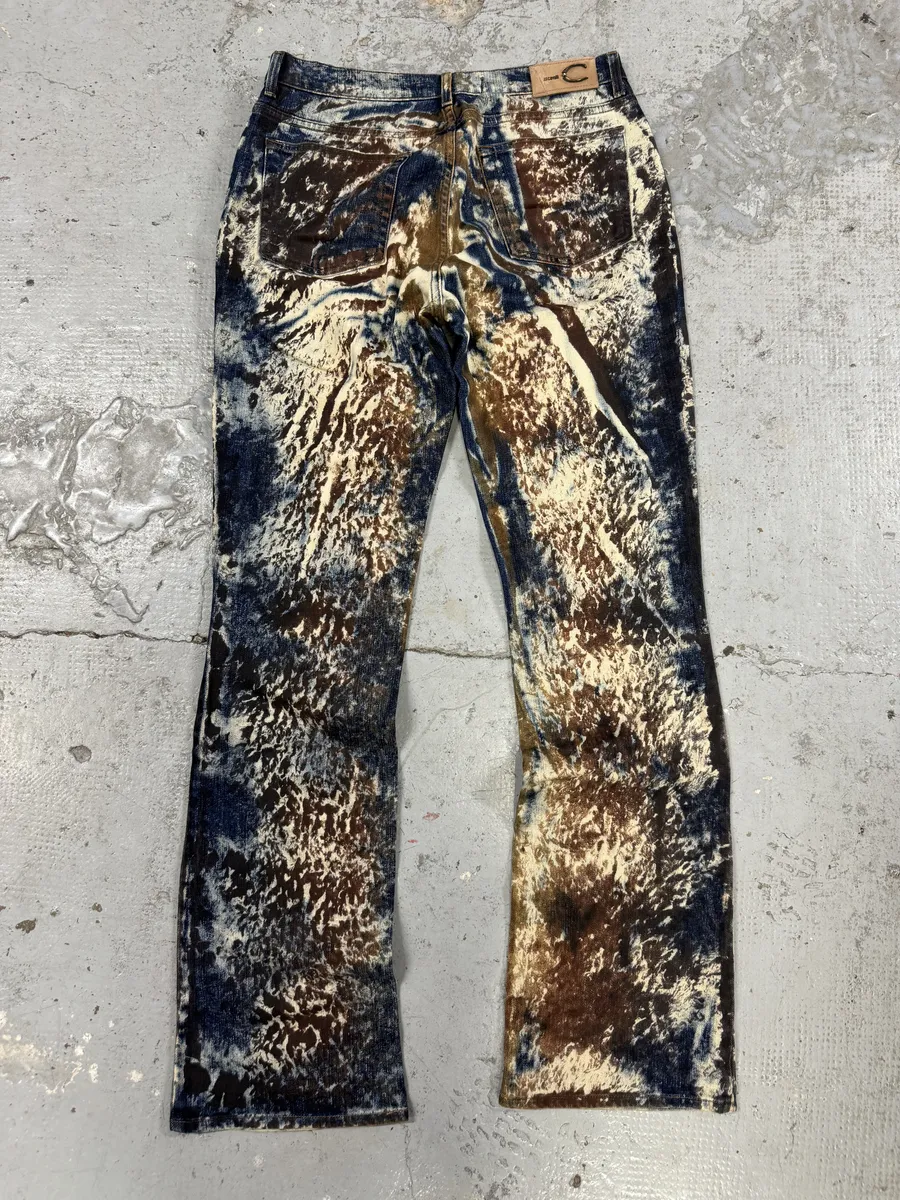 2000s Cavalli World Eroded Blue & White Jeans - Image 2