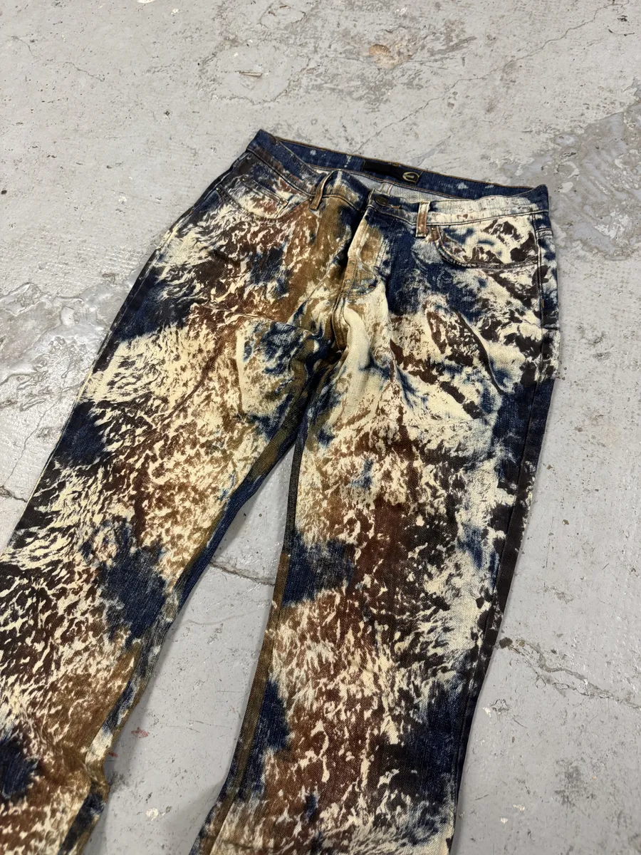 2000s Cavalli World Eroded Blue & White Jeans - Image 3
