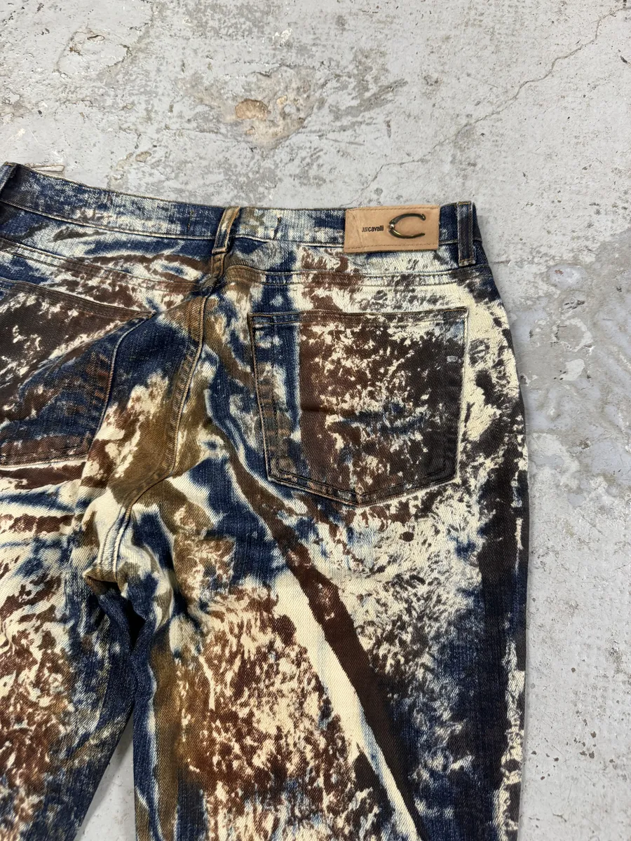 2000s Cavalli World Eroded Blue & White Jeans - Image 4