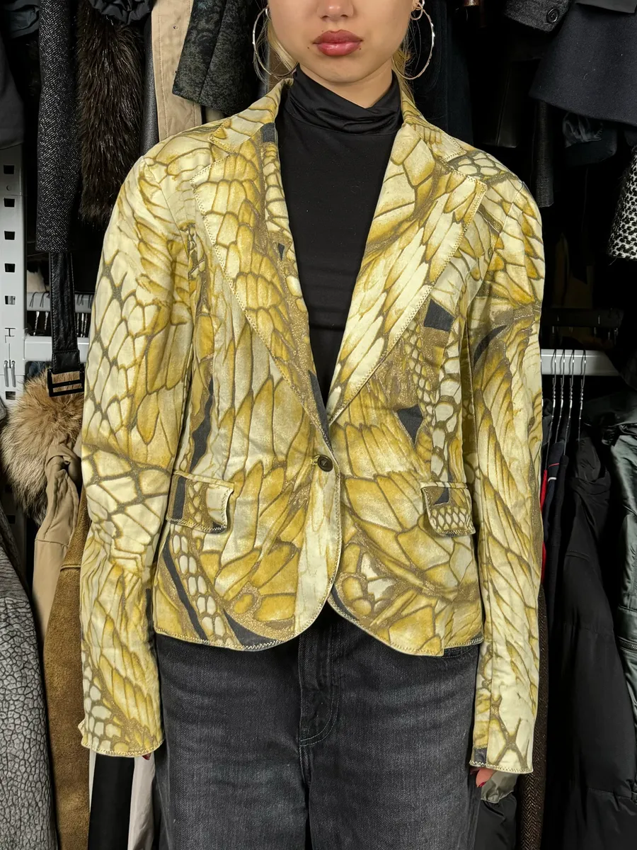 2000s Cavalli Yellow Fish Scales Blazer Jacket - Image 2
