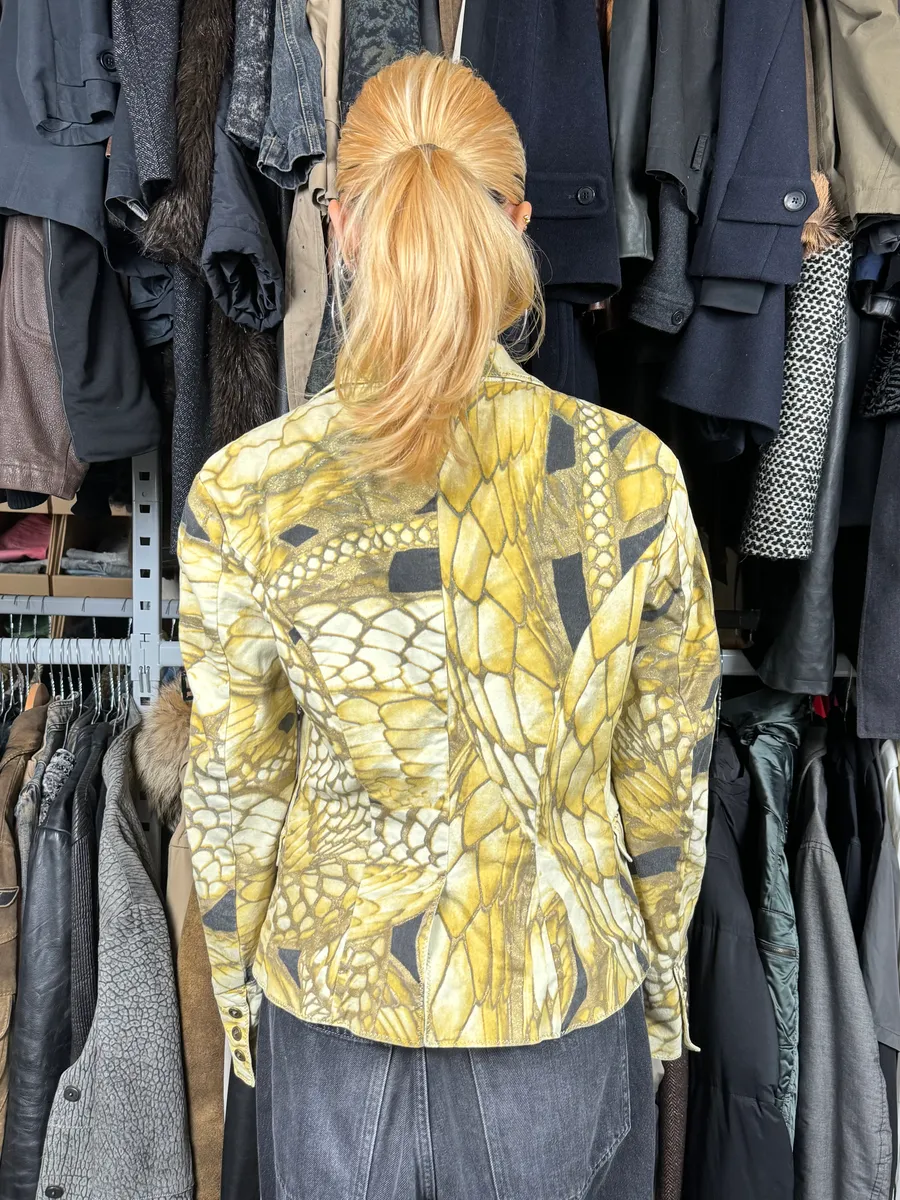 2000s Cavalli Yellow Fish Scales Blazer Jacket - Image 3