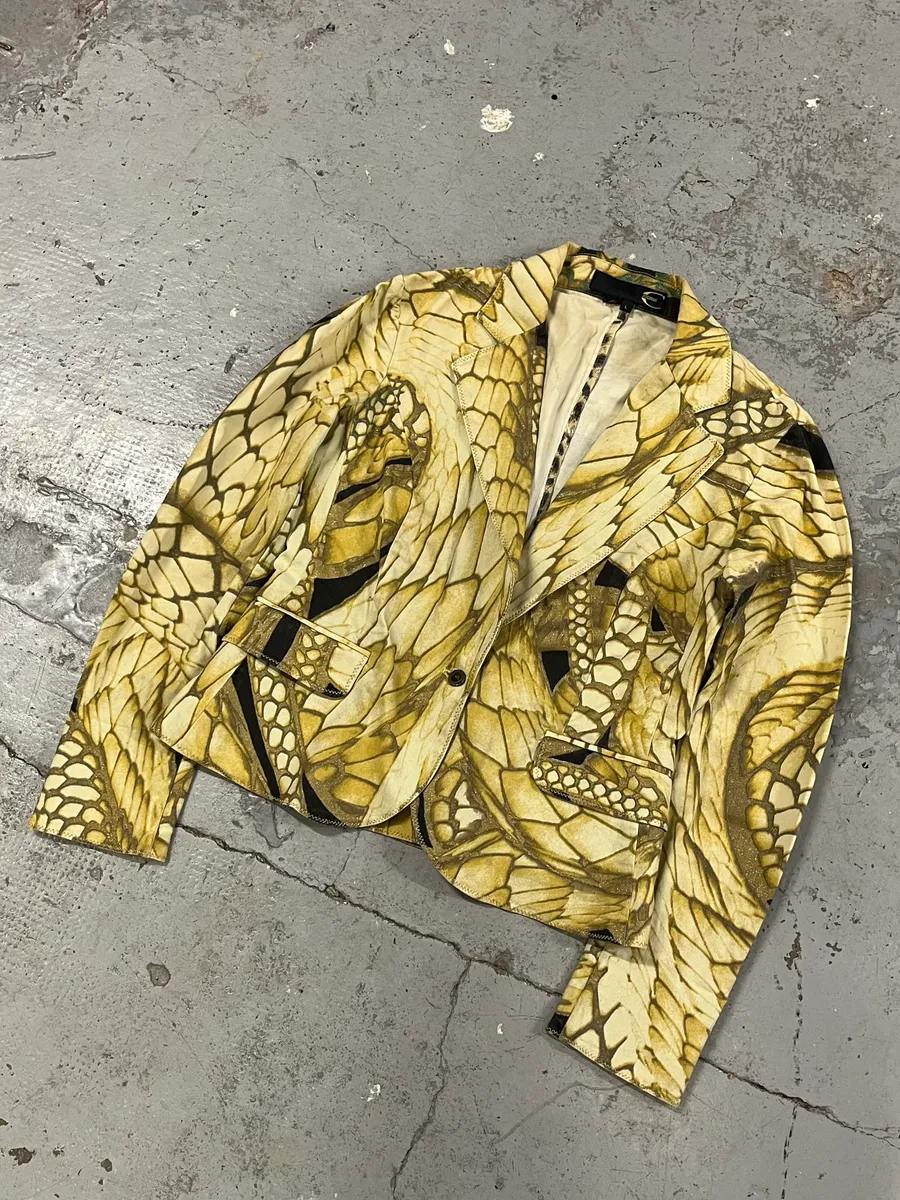 2000s Cavalli Yellow Fish Scales Blazer Jacket - Image 4