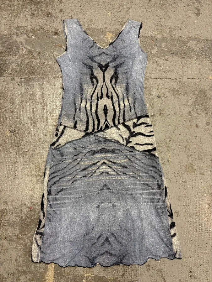 2000s Cavalli Zebra Safari Blue & White Savage Dres - Image 4