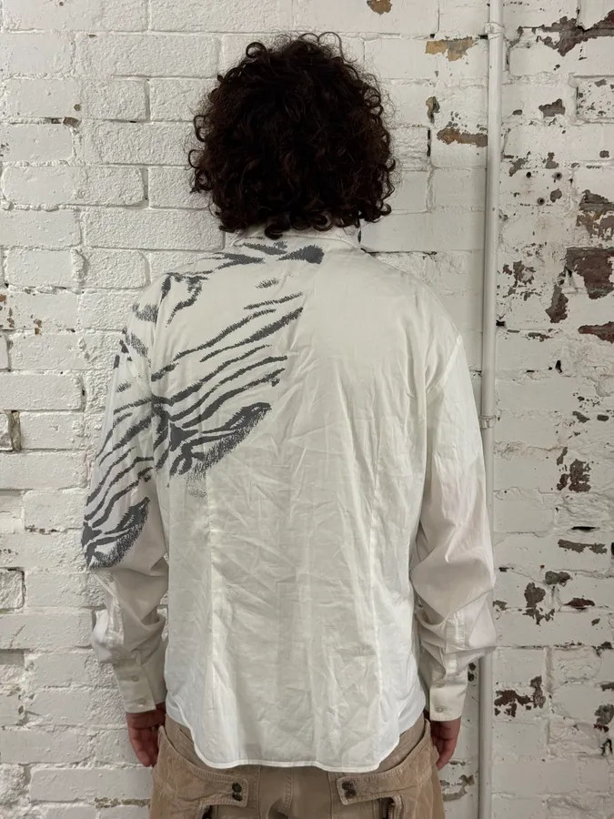 2000s Cavalli Zebra Shoulder White Shirt - Image 2