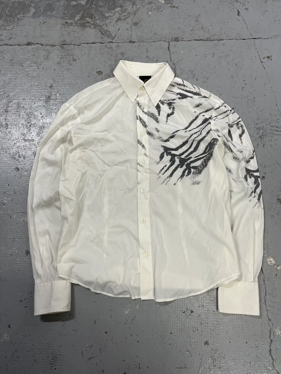 2000s Cavalli Zebra Shoulder White Shirt - Image 3